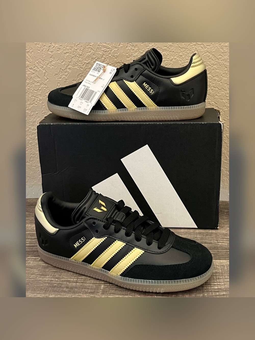 Adidas x Lionel Messi Samba "Black/Gold" Big Boy Shoes Size-4